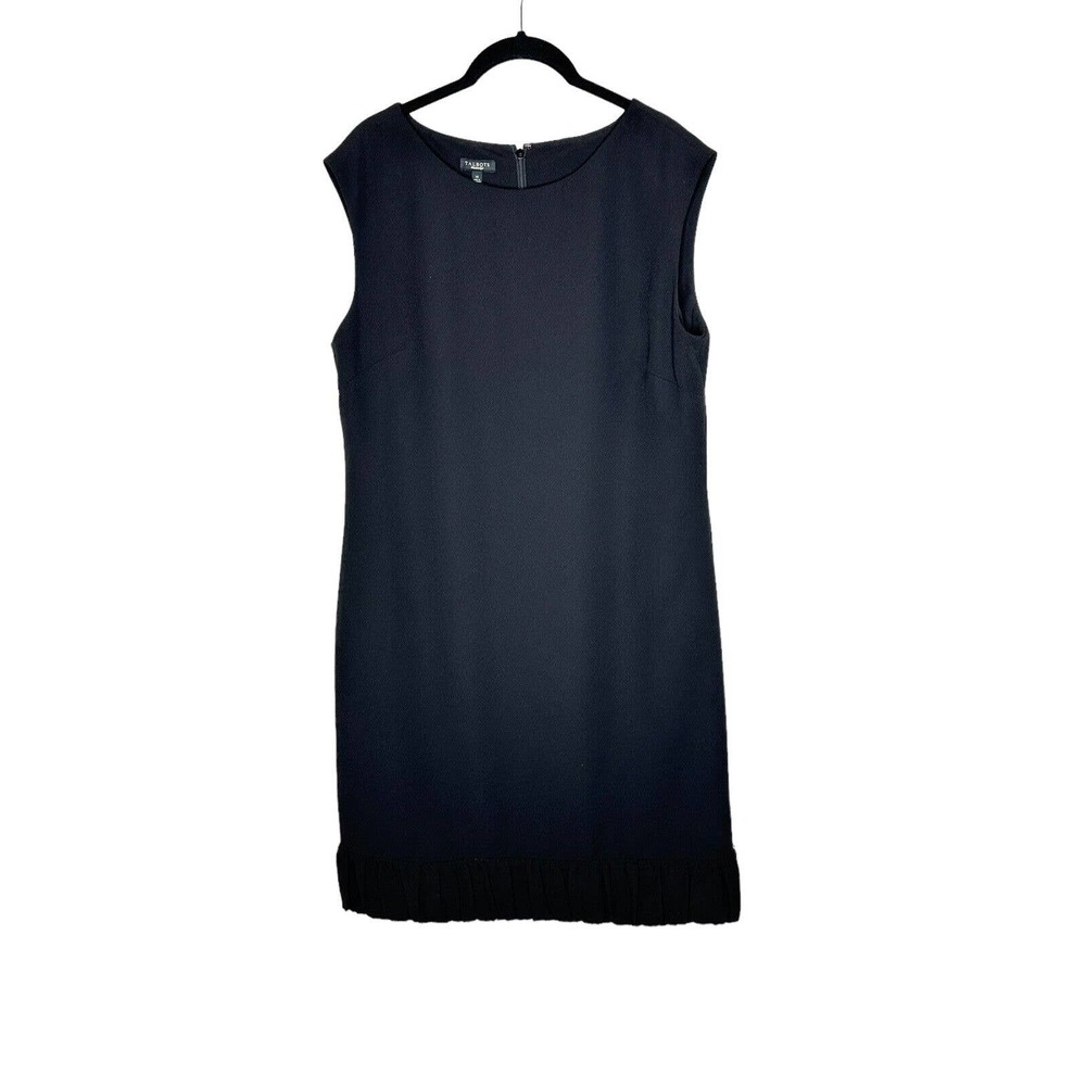 NEW Talbots Womens Shift Dress 14 Lined Ruffle Bottom Sleeveless Crepe Black